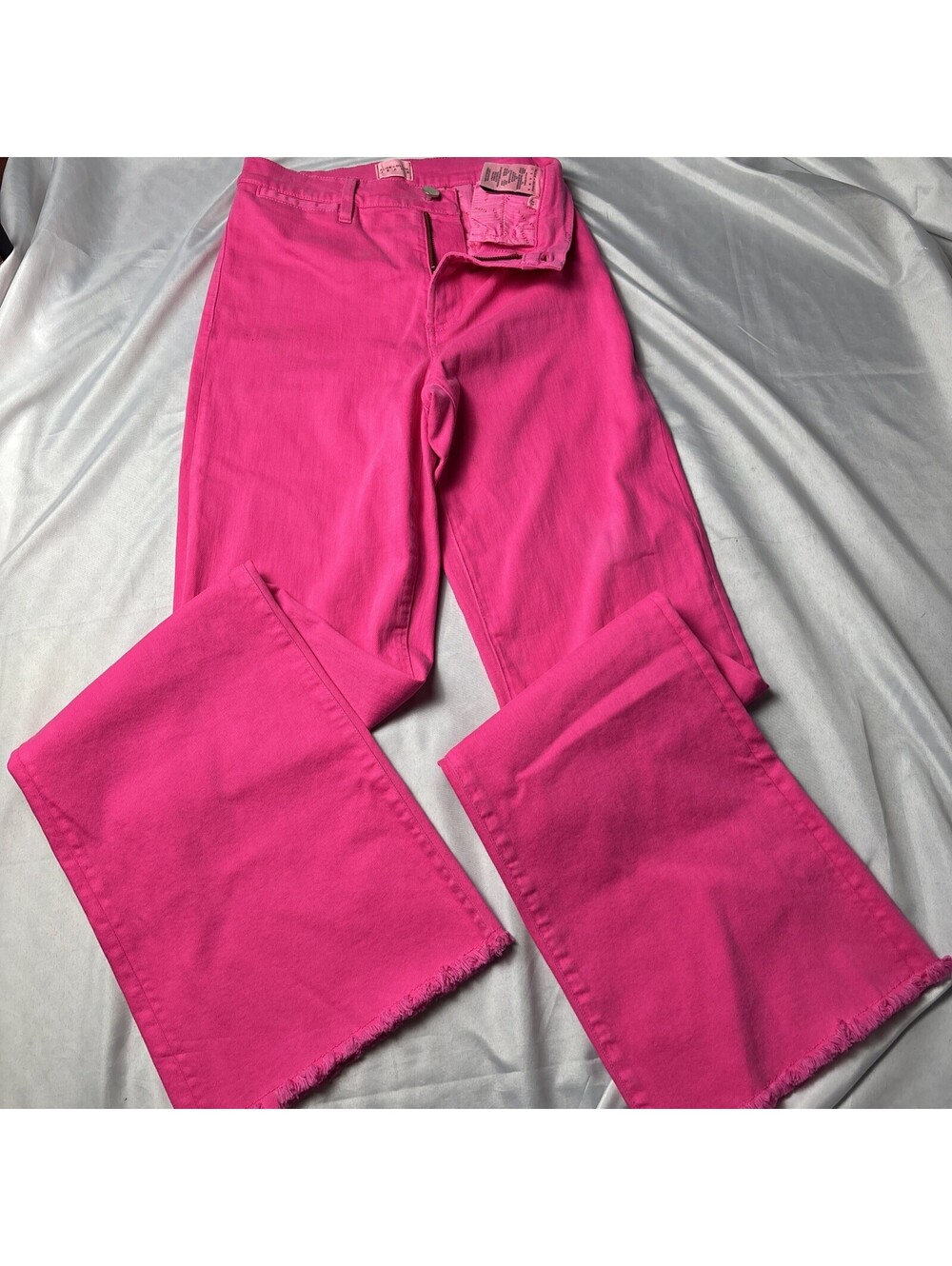 Alice + Olivia Pink High-Waisted Wide-Leg Jeans with Raw Hem